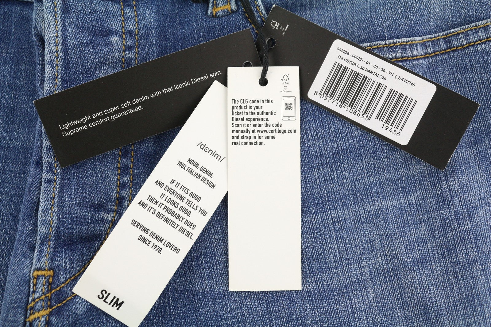 DIESEL D-Luster 009ZR Mens Jeans W30/L30 Slim  Stretch Buttoned Washed Blue