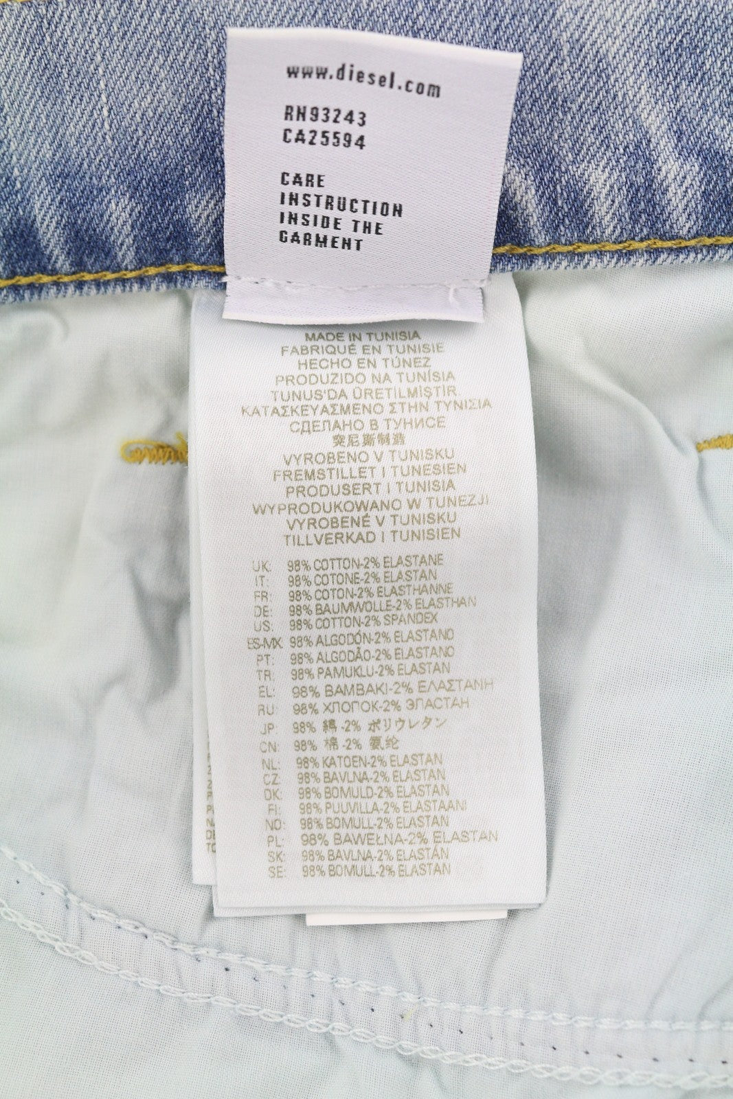 DIESEL D-Luster 0GDAM vyriški džinsai W33/L32 Slim Stretch, su sagomis, skalbtos mėlynos spalvos 