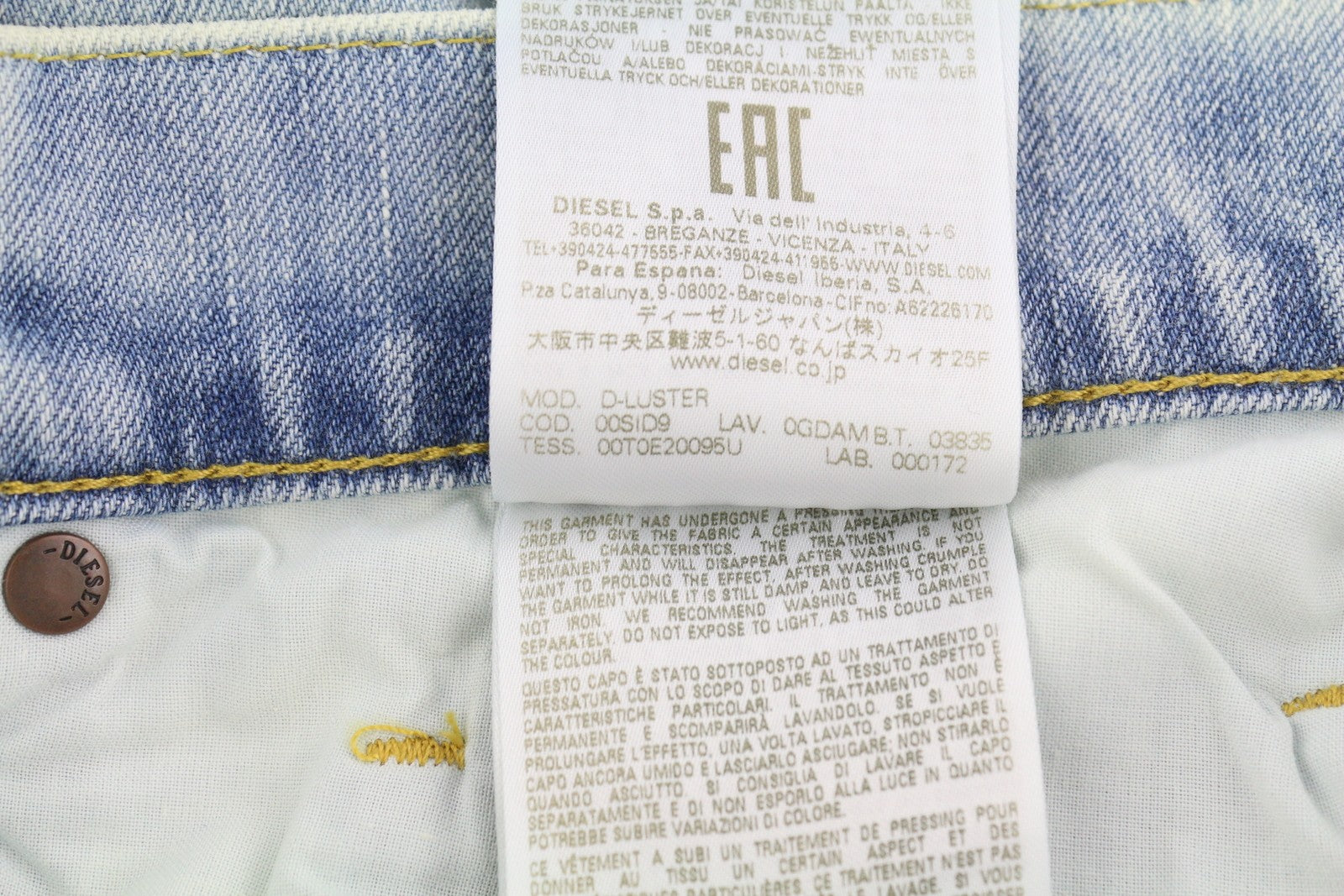 DIESEL D-Luster 0GDAM vyriški džinsai W33/L32 Slim Stretch, su sagomis, skalbtos mėlynos spalvos 