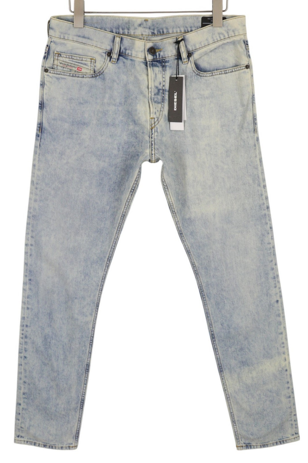 DIESEL D-Luster 0GDAM vyriški džinsai W33/L32 Slim Stretch, su sagomis, skalbtos mėlynos spalvos 