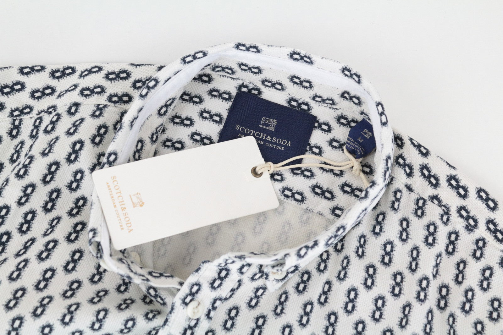 SCOTCH & SODA Men Shirt M Spread Collared Twill Casual Abstract Patterned