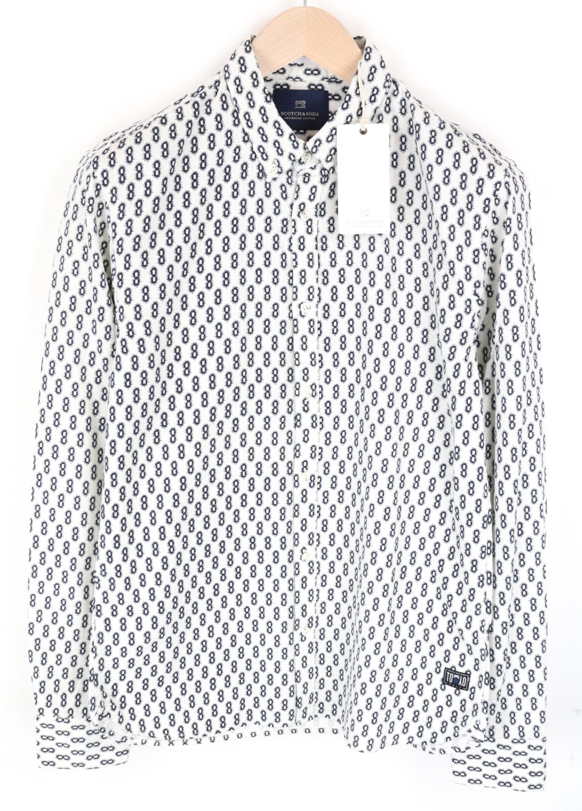 SCOTCH & SODA Men Shirt M Spread Collared Twill Casual Abstract Patterned