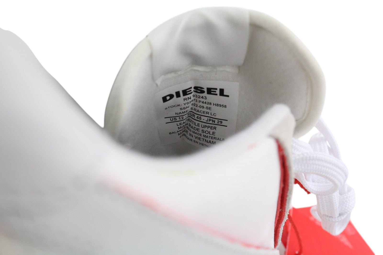 DIESEL S-Racer LC Mens Sneakers EU45 Light White Leather Laced RRP€195 Trainers