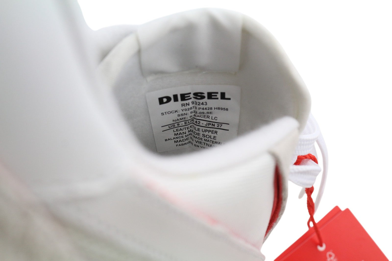 DIESEL S-Racer LC Mens Sneakers EU42 Light White Leather Laced Trainers RRP195