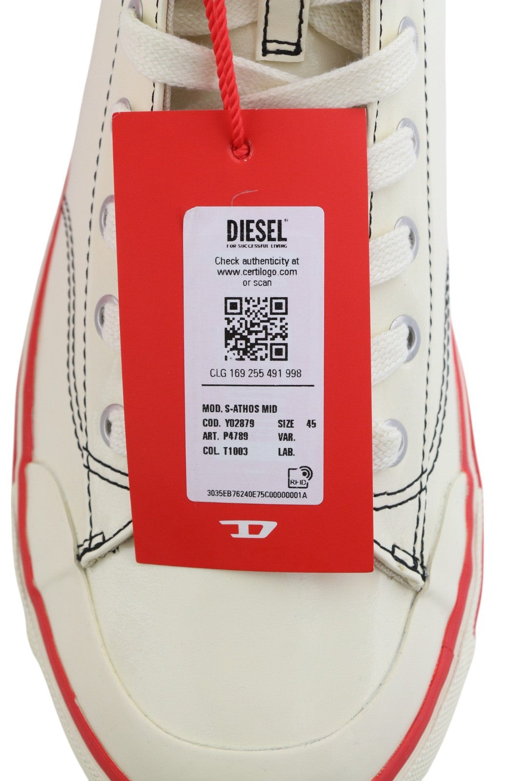 DIESEL S-Athos Mid Mens Sneakers EU45 White Coated RRP€175 Almond Toe Trainers