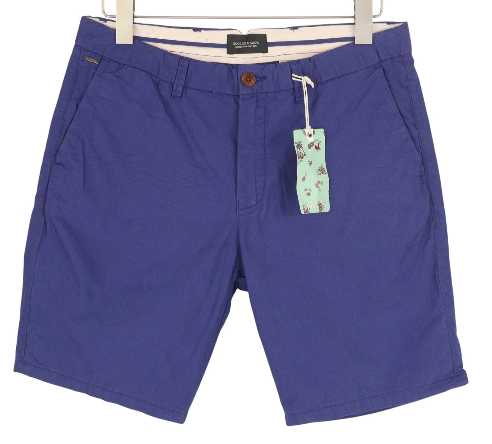 SCOTCH & SODA Men Shorts W29 Chino Blue Zip Fly 5-Design Pockets Logo Casual