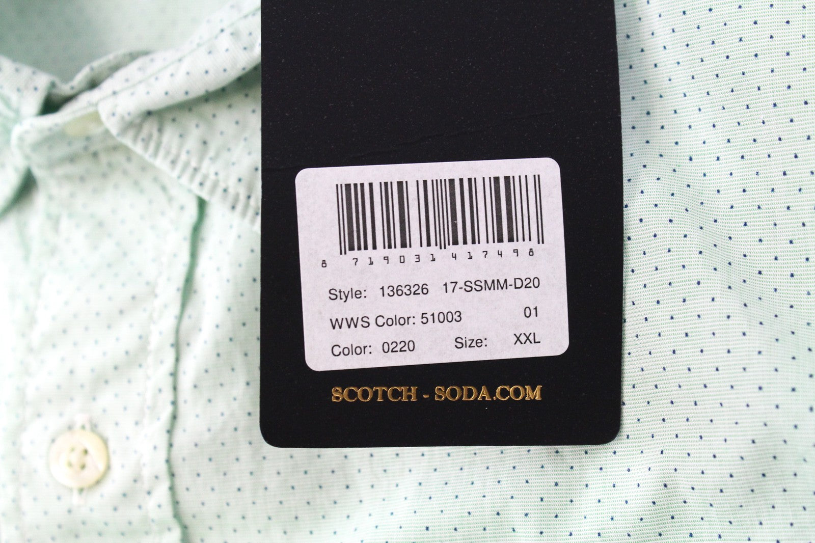 SCOTCH & SODA Men's 2XL Shirt Green Twill Polka Dot Button-Up Pocket Square