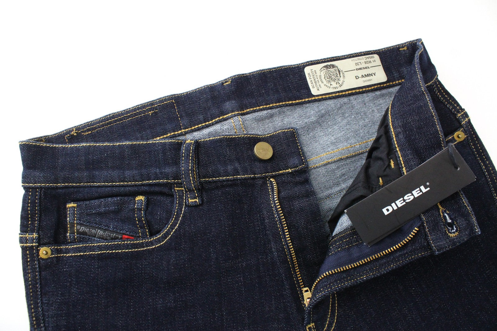 DIESEL D-Amny 089AC Men's W28/L32 Zip Skinny Fit Blue Dark Stretch Denim