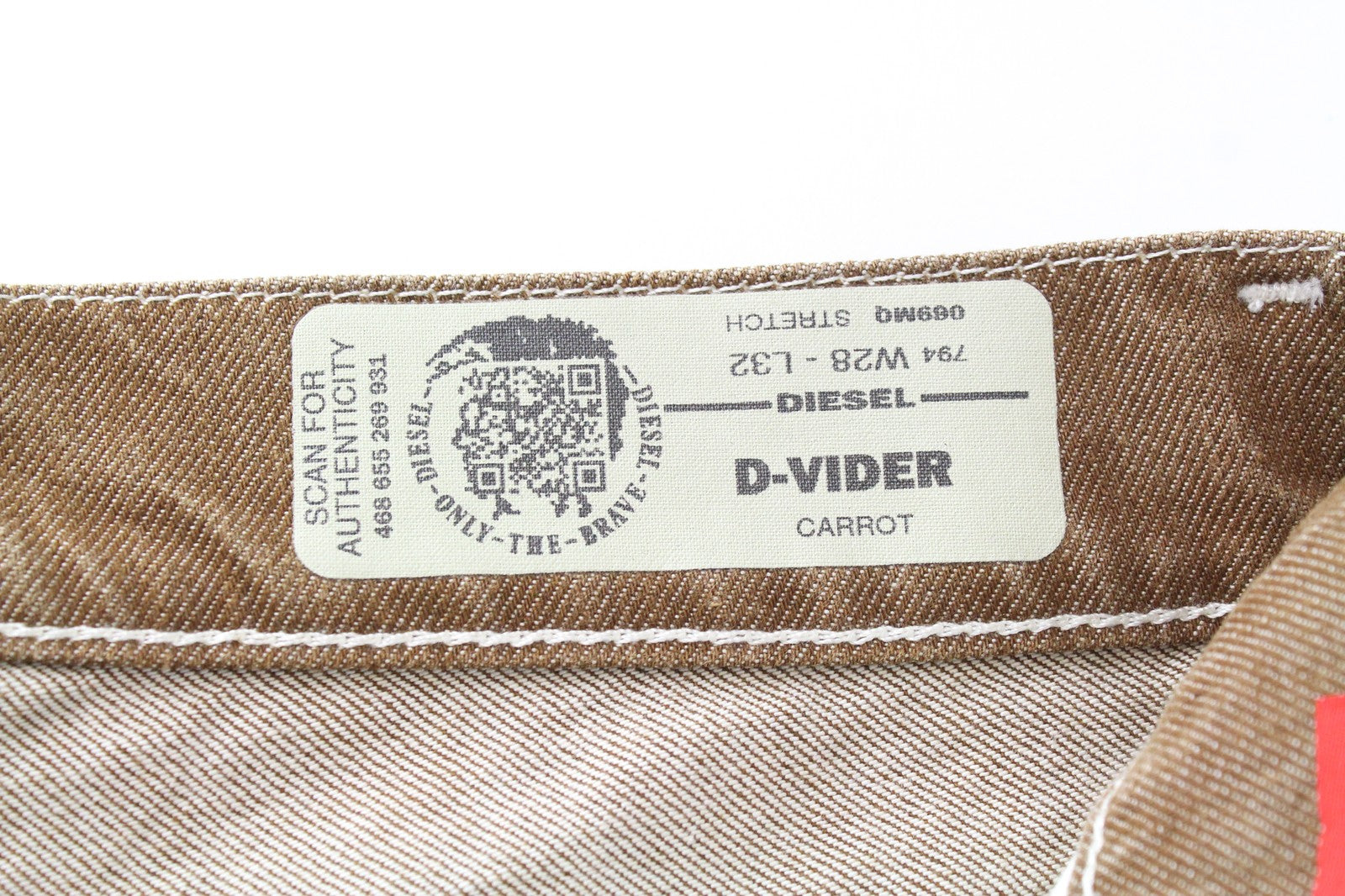 DIESEL D-Vider 069MQ Men's W28/L32 Stretch Brown Carrot Button-Fly Jeans