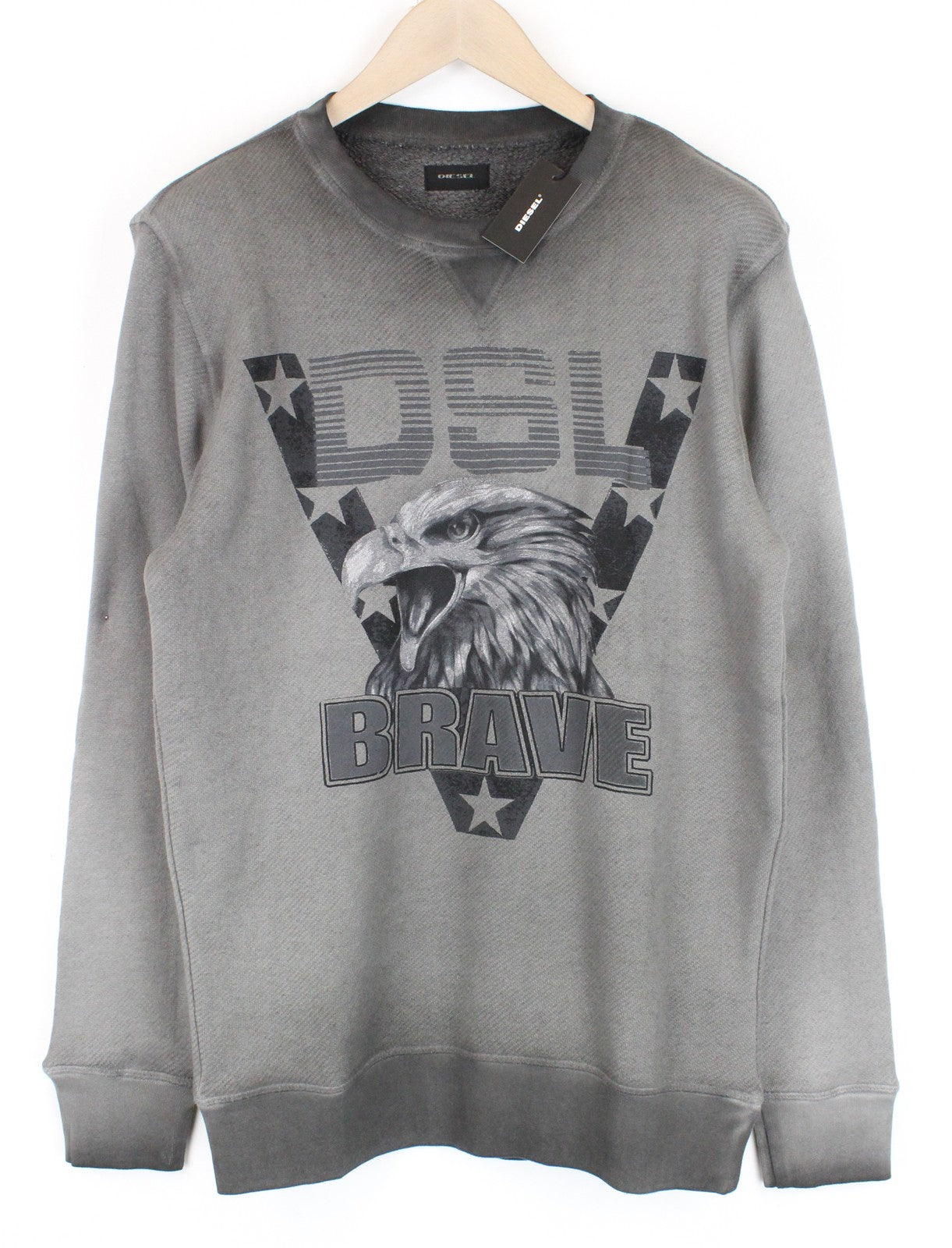 DIESEL A-Joe-AD Men's M Sweatshirt Logo Crew Grey Pullover Casual Sweater