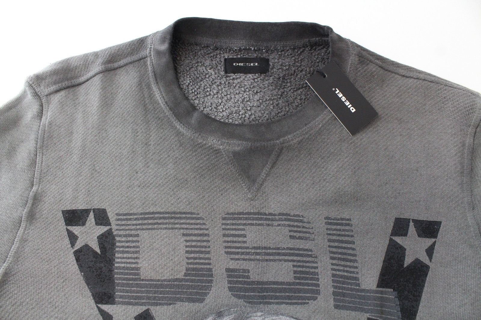 DIESEL A-Joe-AD Men's M Sweatshirt Logo Crew Grey Pullover Casual Sweater