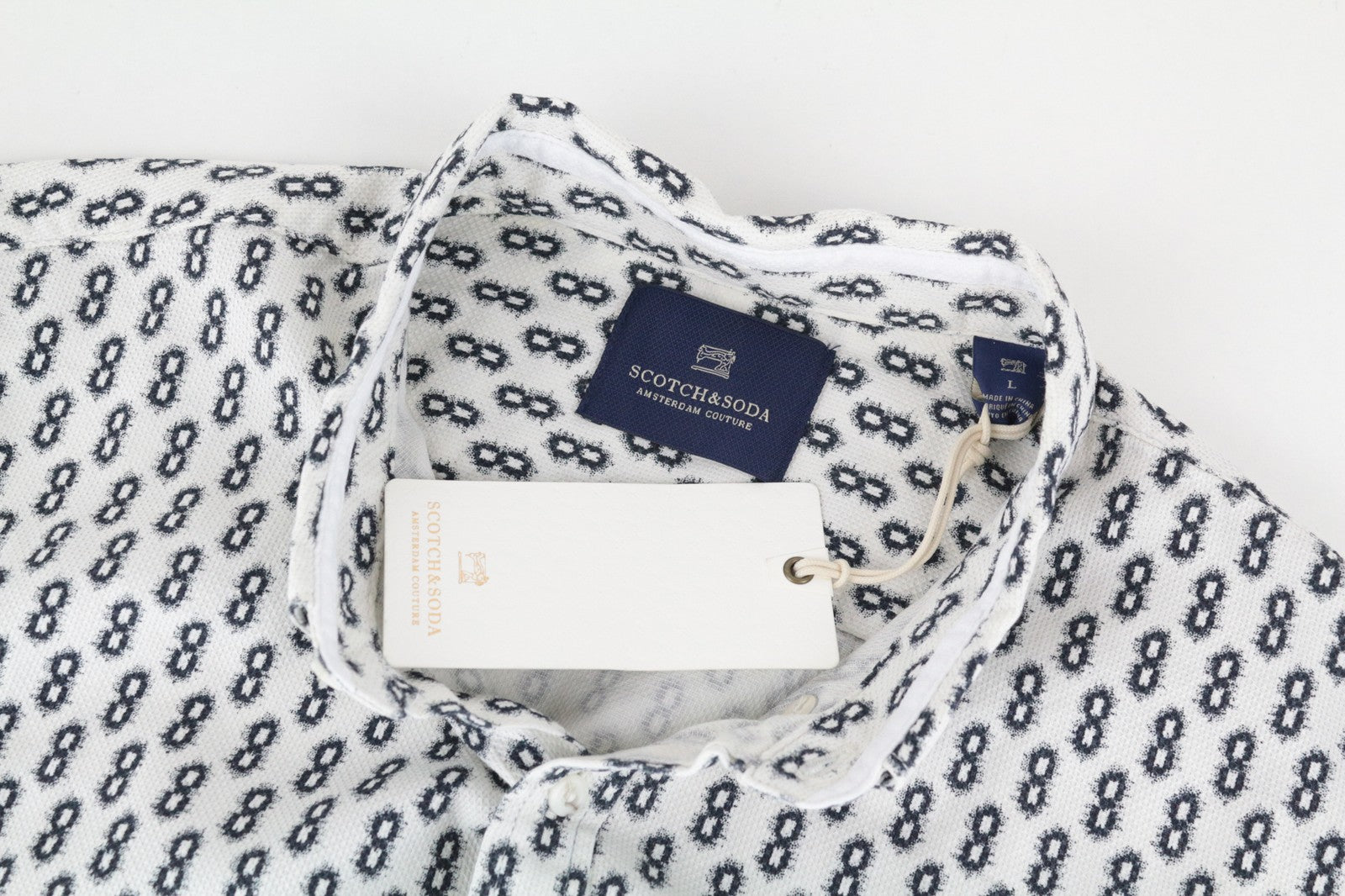 SCOTCH & SODA Men Shirt L Spread Collared Twill Casual Abstract Patterned