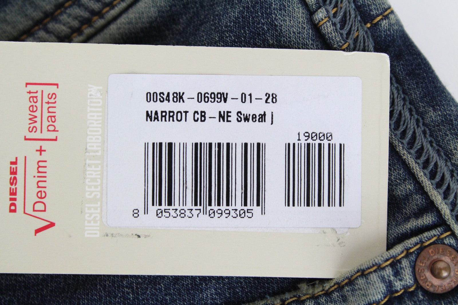 DIESEL Narrot CB-NE 0699V Men's W28 Slim Jogg Stained Sweat Distressed Jeans