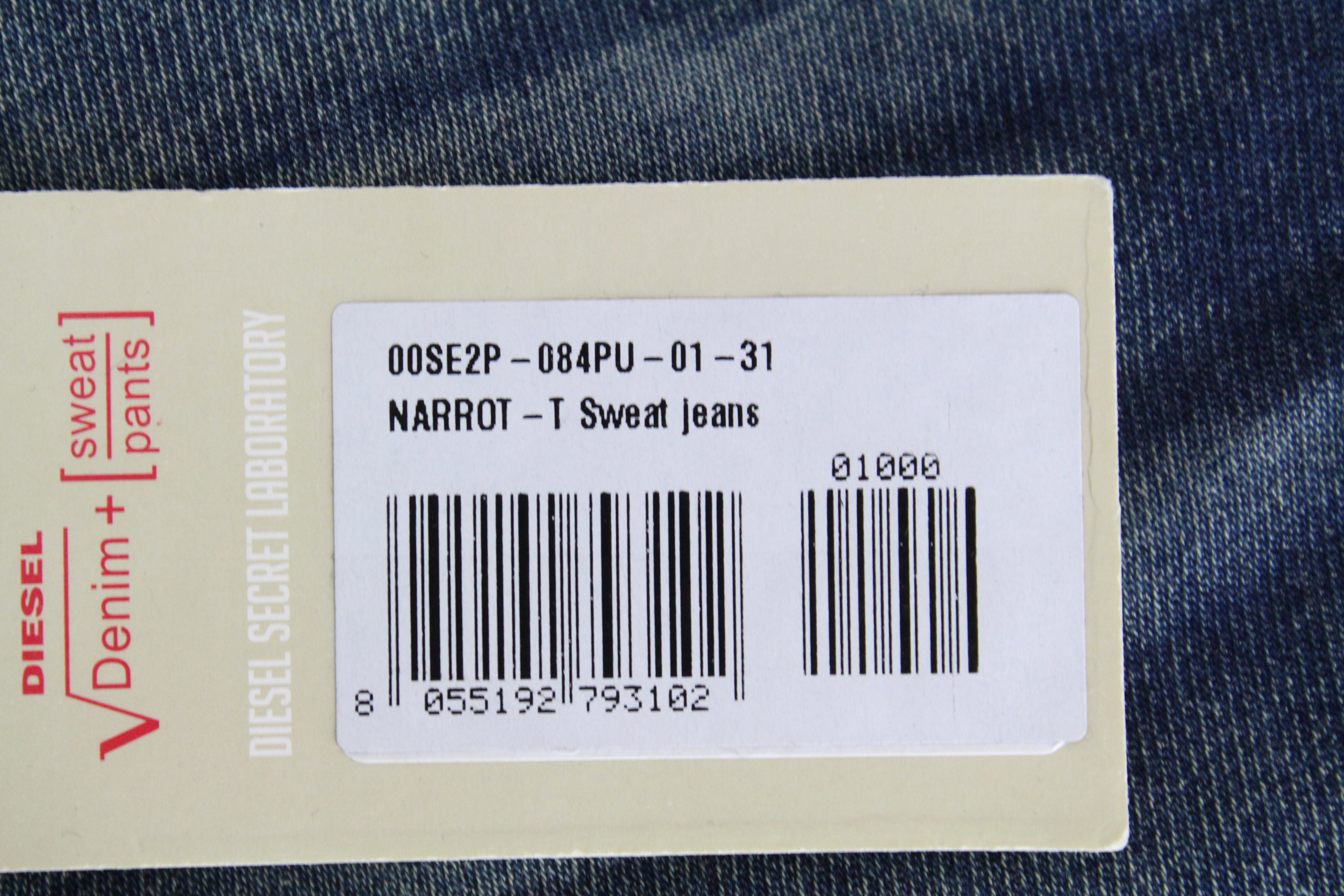 DIESEL Narrot-T 084PU Men's W31 Jeans Slim Distressed Washed Sweat Jogg