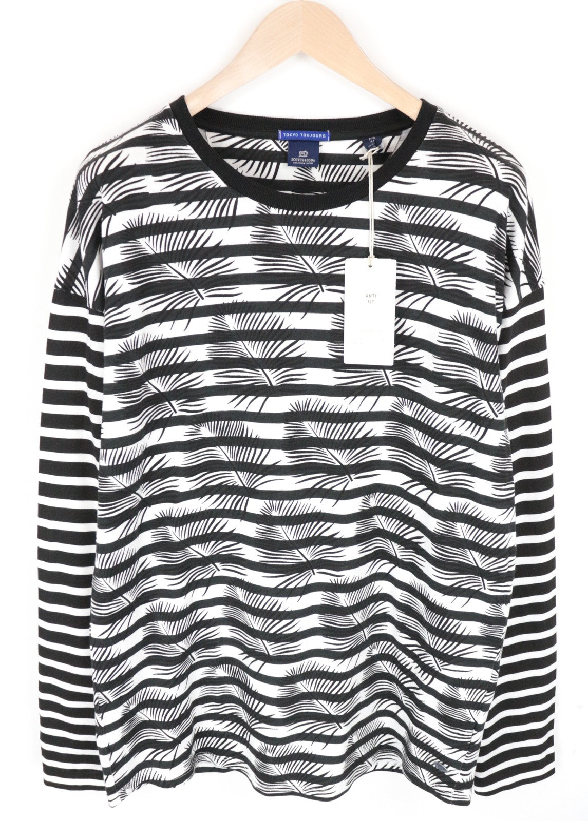 SCOTCH & SODA Tokyo Toujours Men Sweatshirt XL Palm Leaf Printed Crew Striped