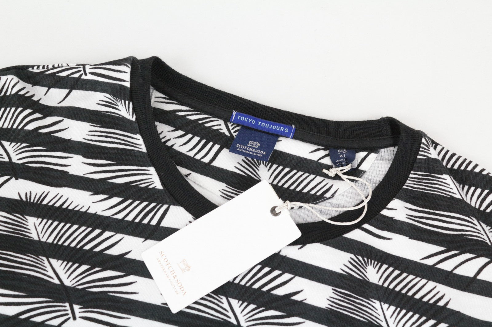 SCOTCH & SODA Tokyo Toujours Men Sweatshirt XL Palm Leaf Printed Crew Striped