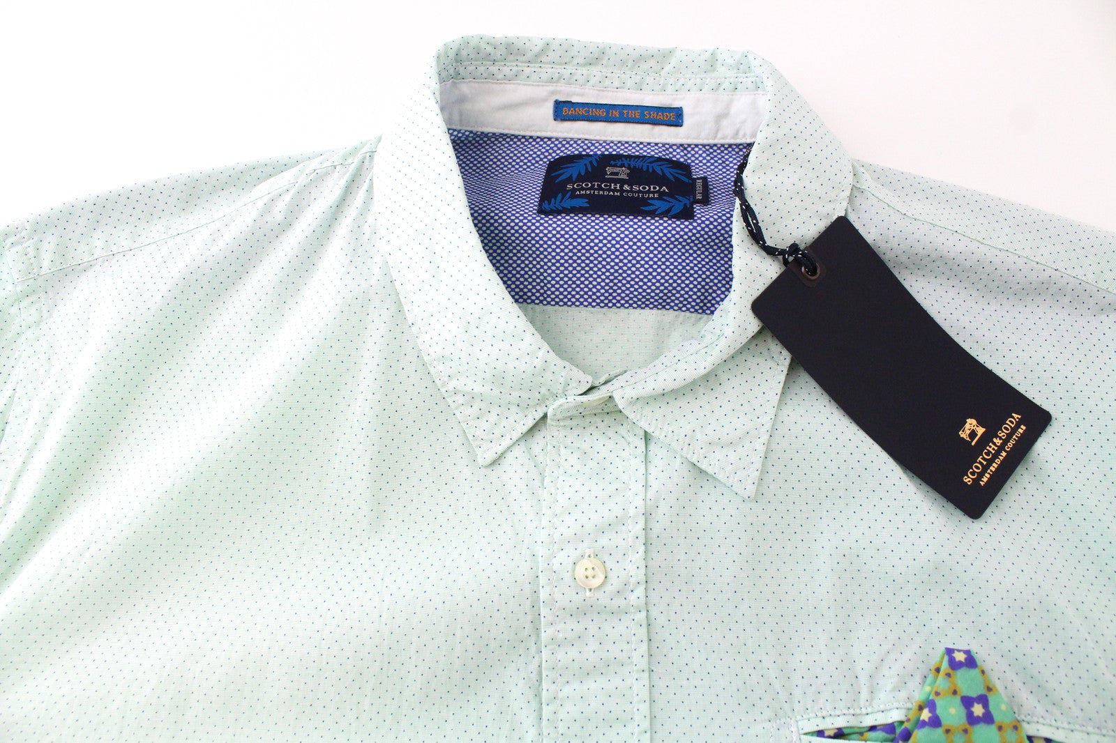 SCOTCH & SODA Men's 2XL Shirt Button-Up Green Twill Polka Dot Pocket Style