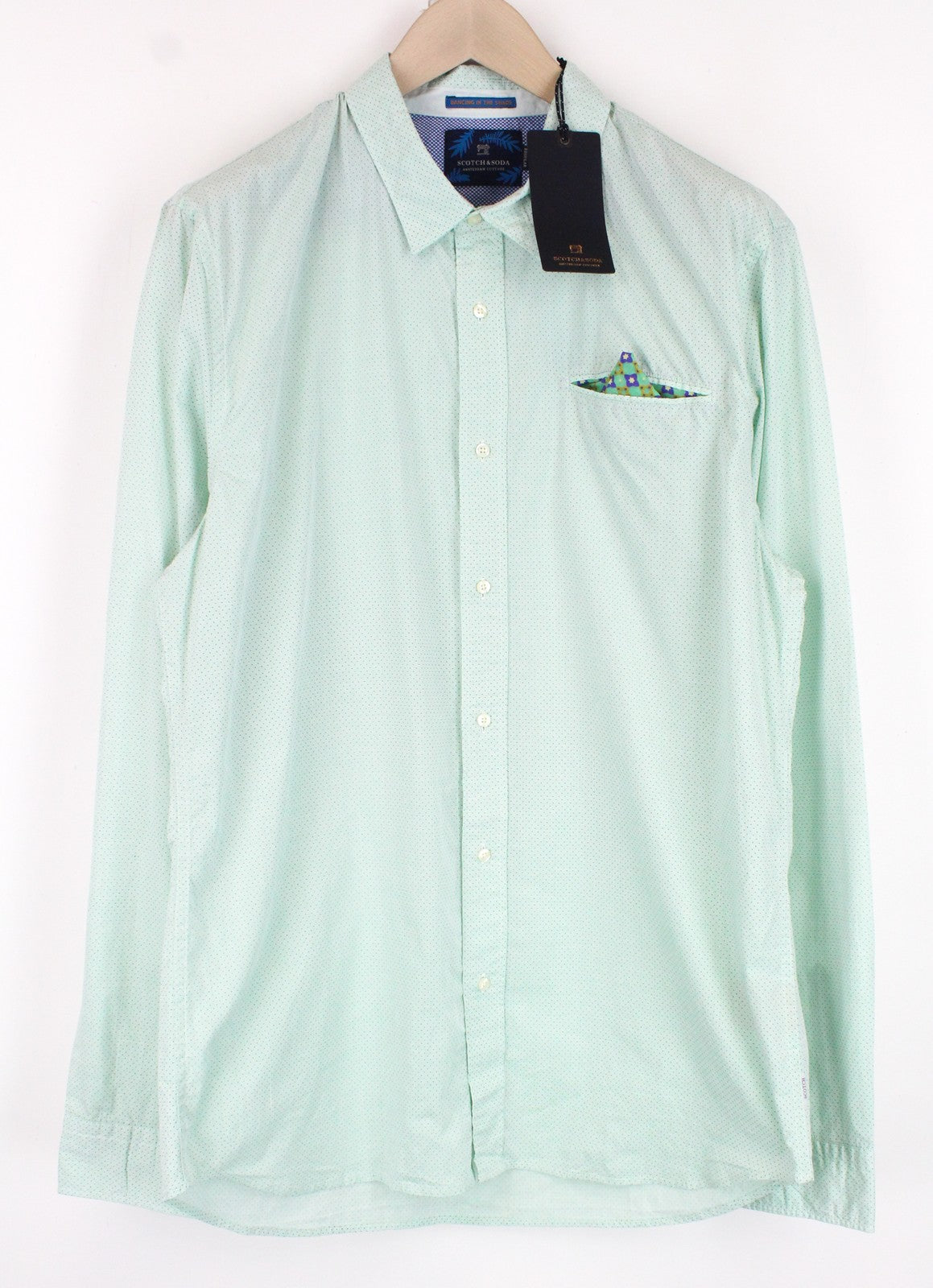 SCOTCH & SODA Men's 2XL Shirt Button-Up Green Twill Polka Dot Pocket Style