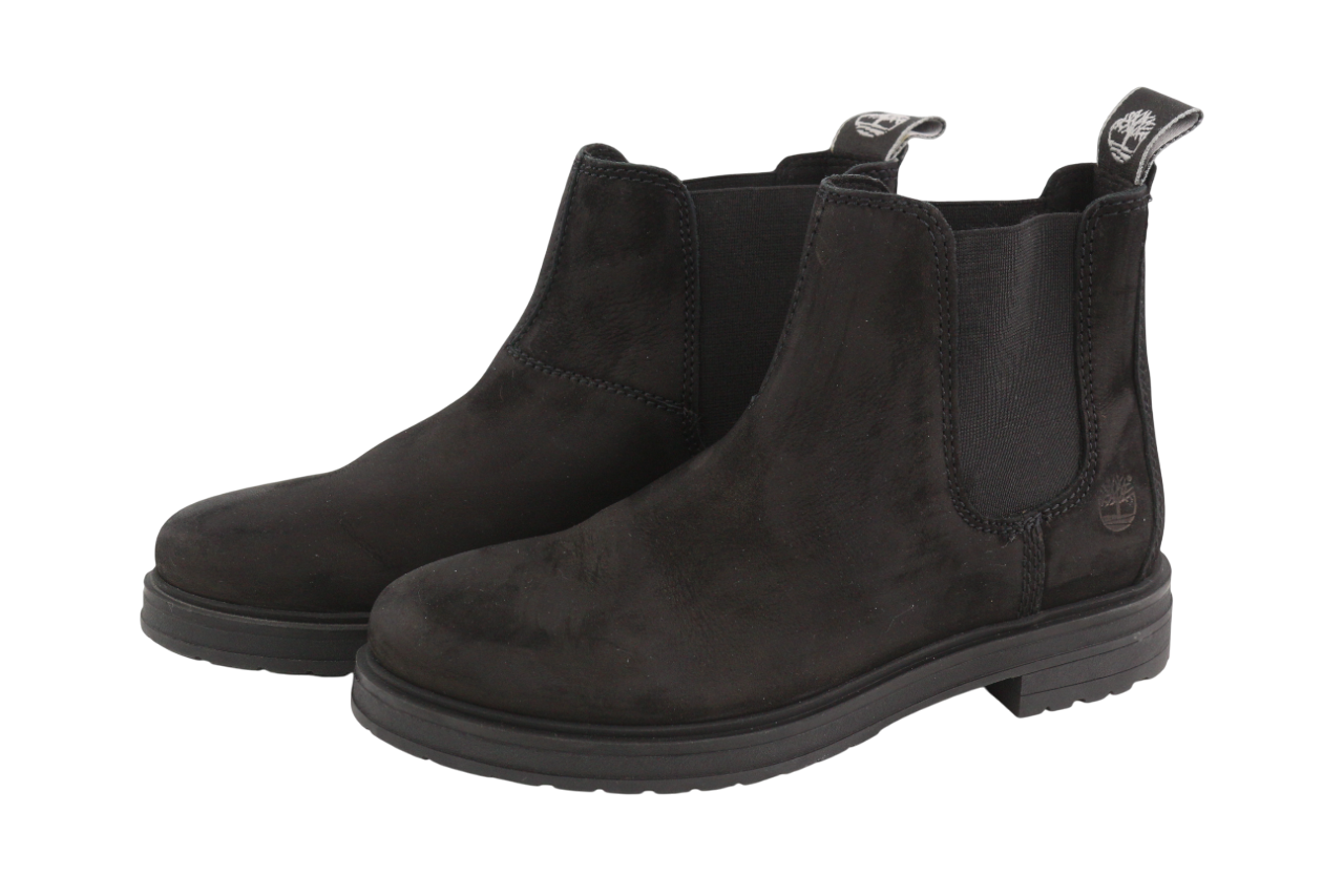 TIMBERLAND Womens Boots EU37.5 UK4.5 Black Leather Almond Toe Rubber Chelsea