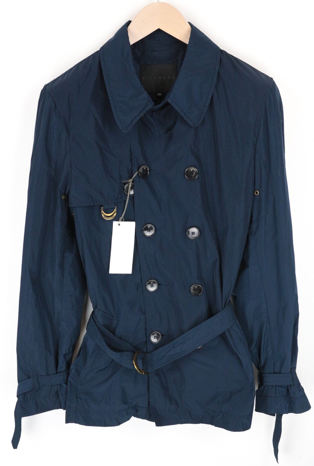 RICHMOND X Men's Jacket 48 Belted Short Trench Nylon Coat Casual Blue