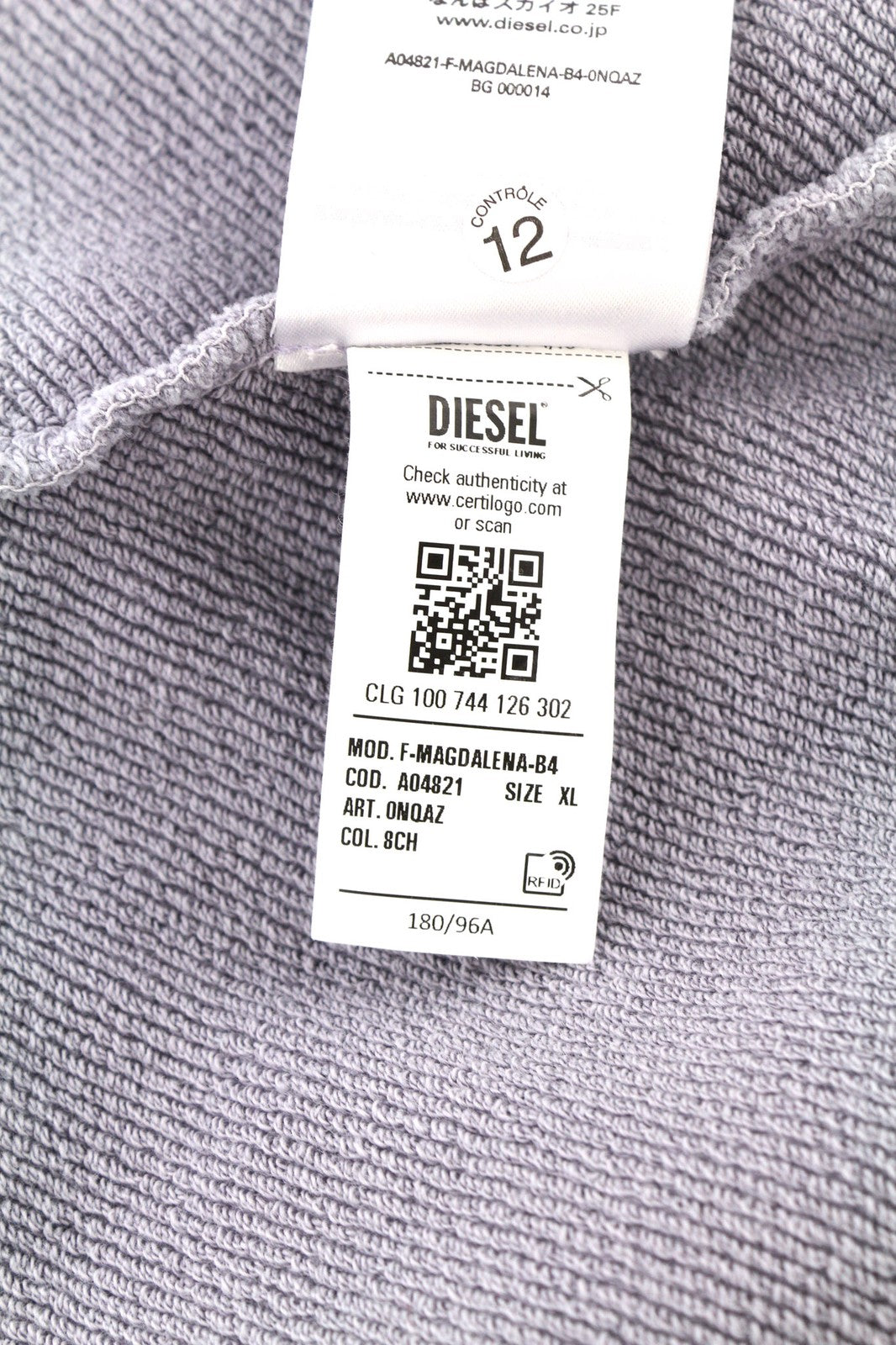 DIESEL F-Magdalena Felpa Womens Hoodie XL Purple Washed Hood Pullover RRP175
