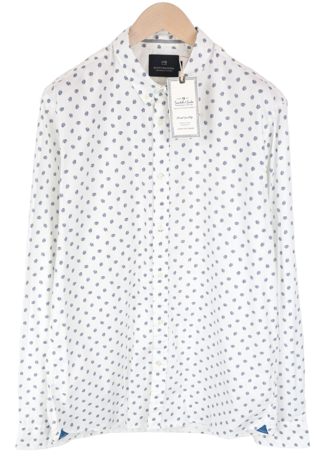 SCOTCH & SODA Men Shirt 2XL Leaf Patterned Spread Collared Twill Casual