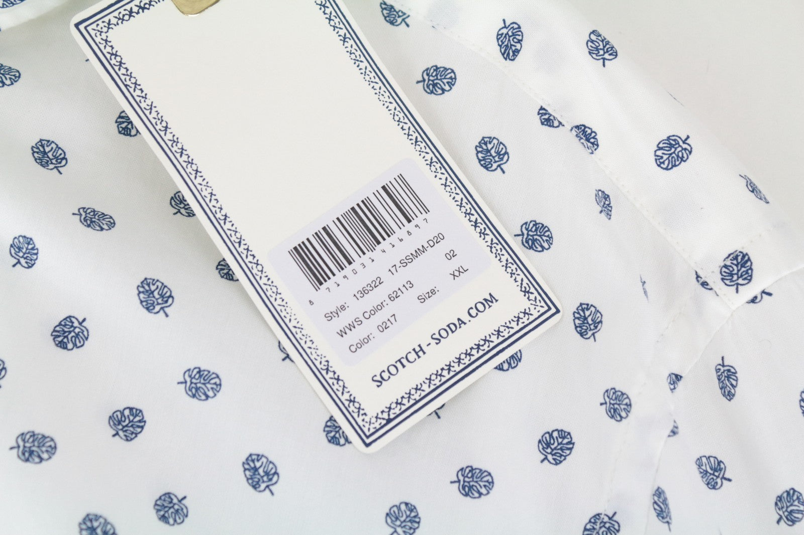 SCOTCH & SODA Men Shirt 2XL Leaf Patterned Spread Collared Twill Casual