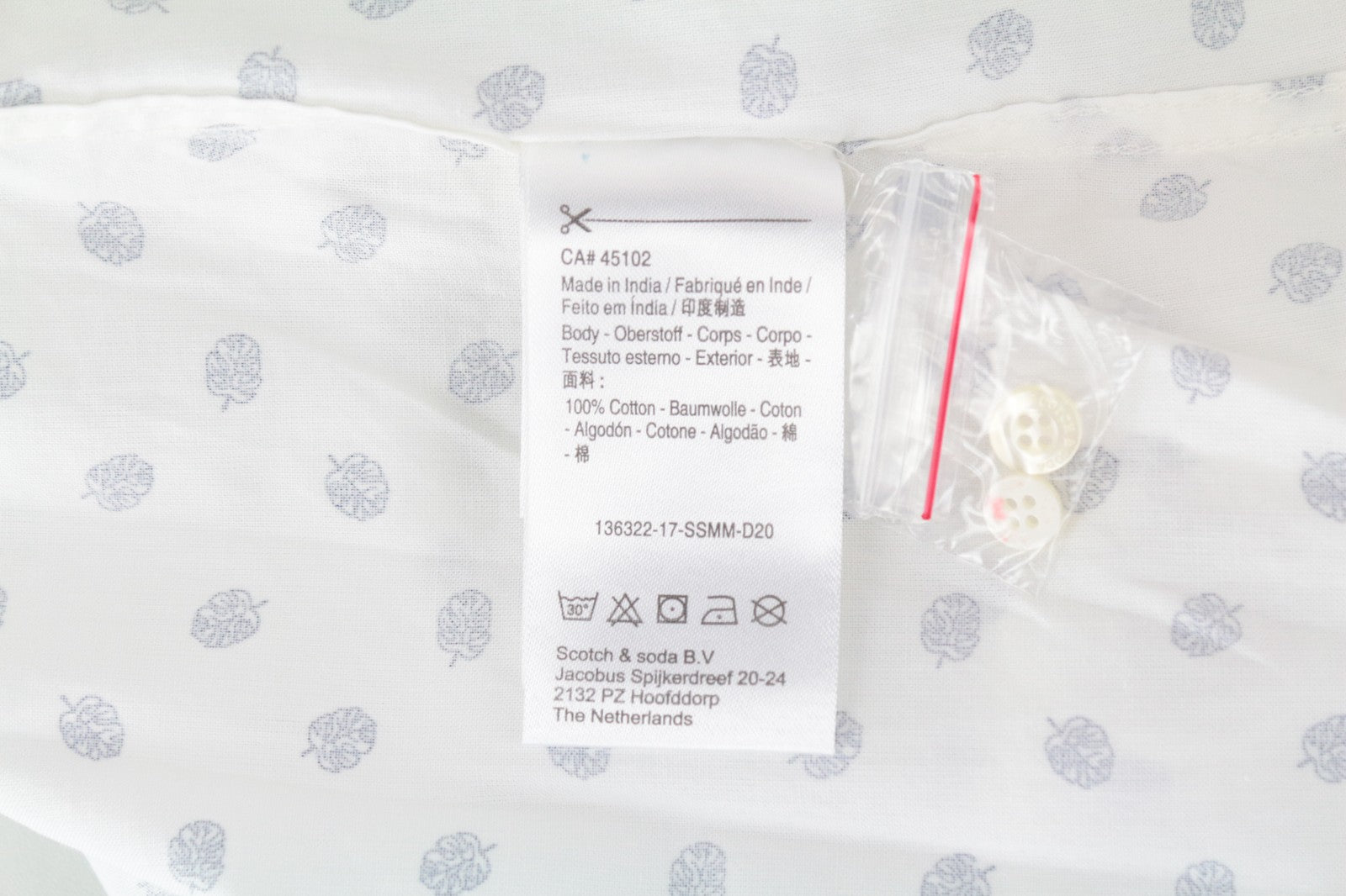 SCOTCH & SODA Men Shirt 2XL Leaf Patterned Spread Collared Twill Casual