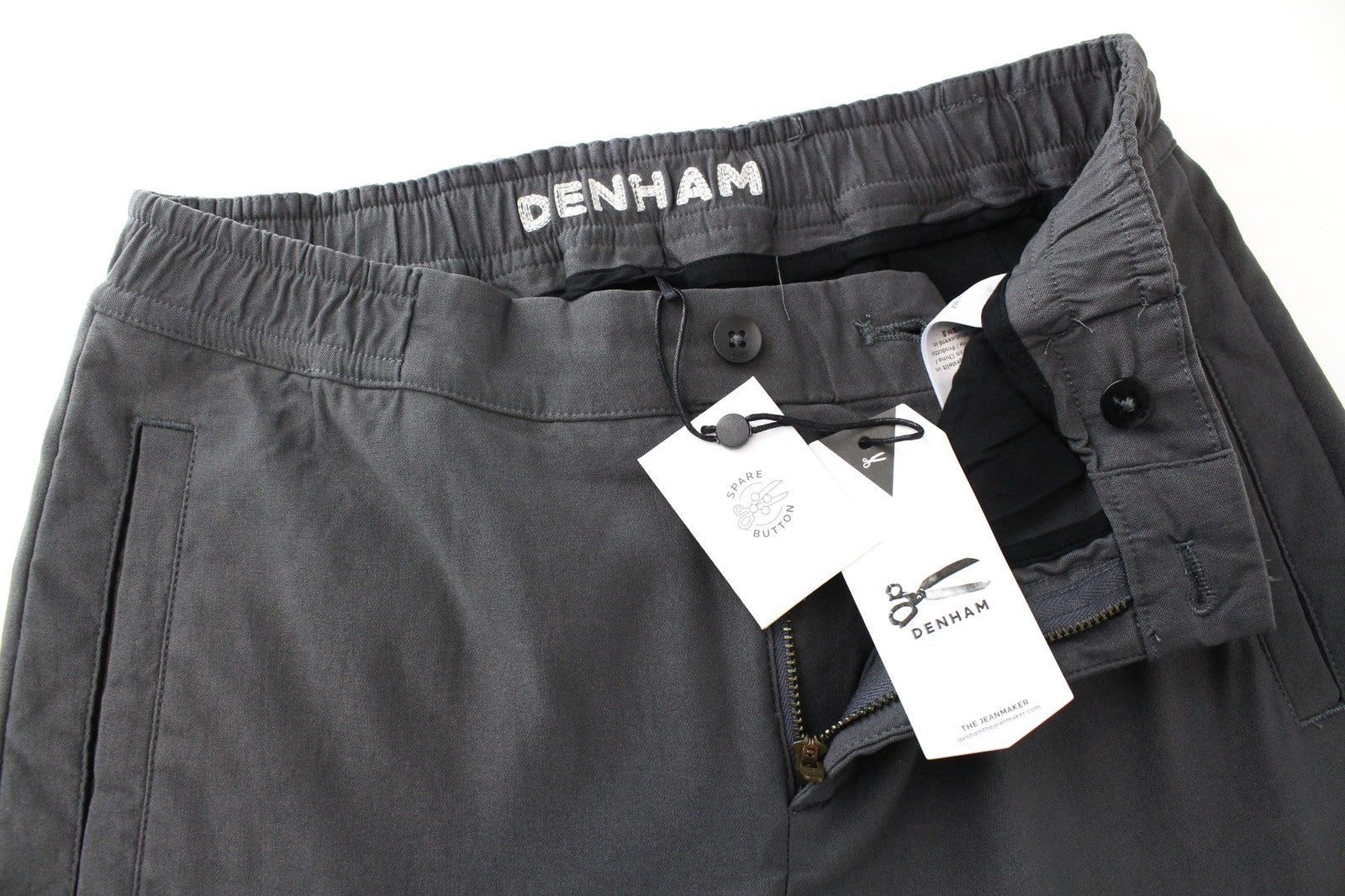 DENHAM Preston Women's S Chino Style Trousers Grey Stretch Zip Classic