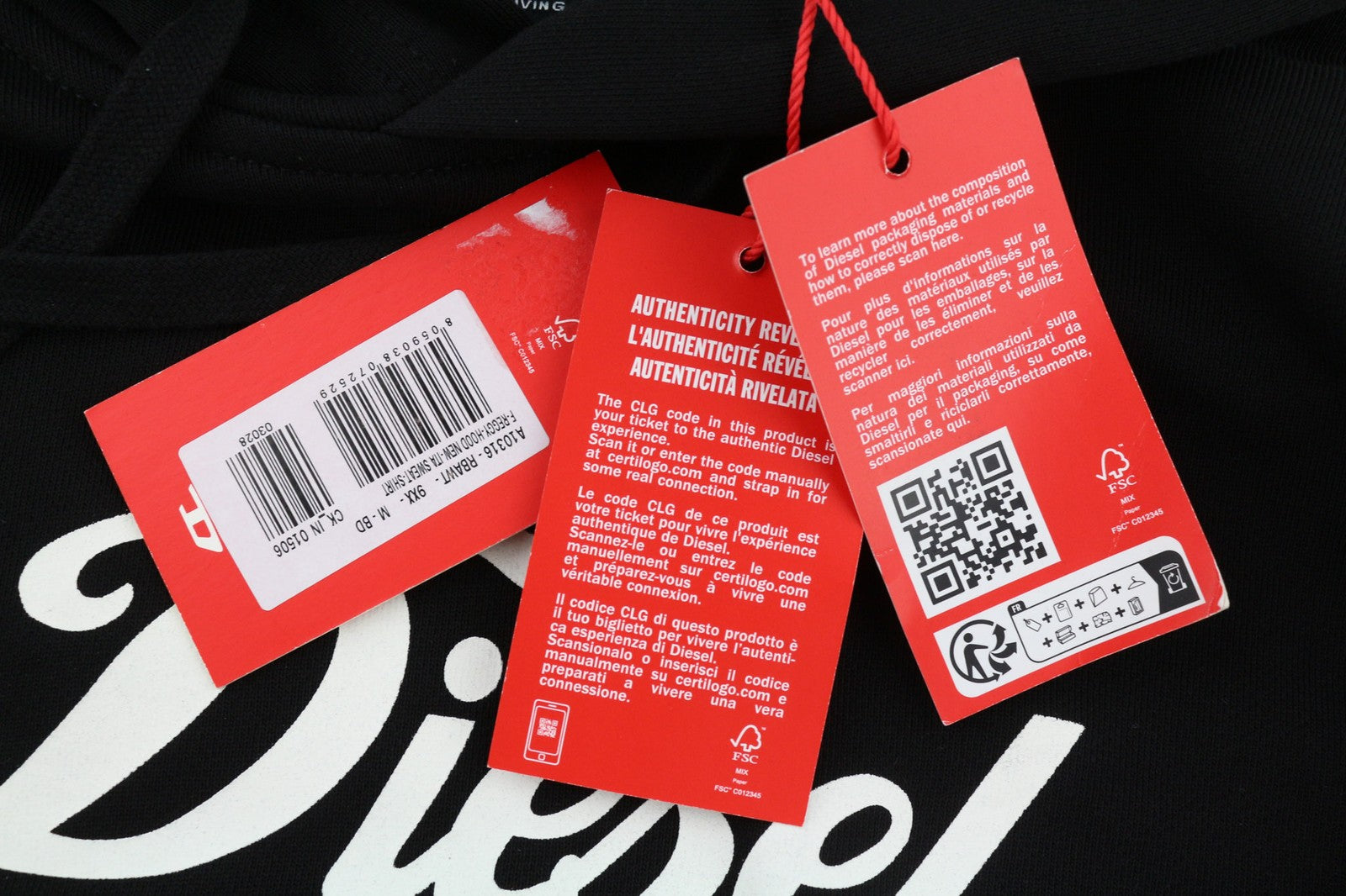 DIESEL F-Reggy-Hood Womens Hoodie M Black Hood Pullover  Straps RRP€150