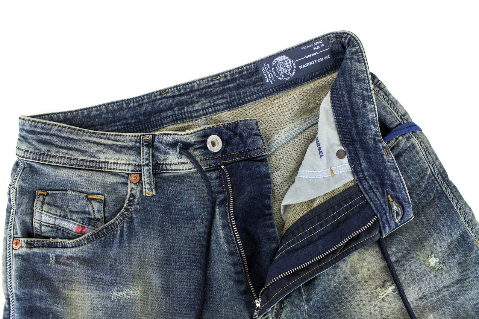 DIESEL Narrot CB-NE 0699V Men's W26 Jogg Distressed Slim Sweat Jeans Stained