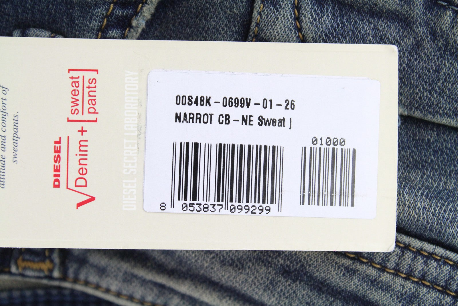 DIESEL Narrot CB-NE 0699V Men's W26 Jogg Distressed Slim Sweat Jeans Stained