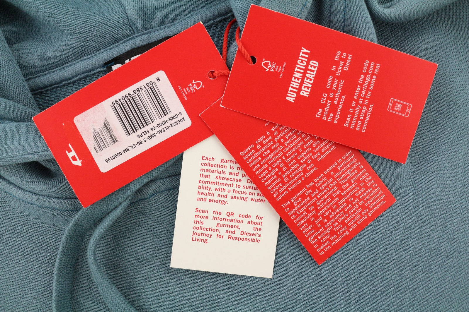 DIESEL S-Ginn-Hood Mens Hoodie S Blue Hooded Kangaroo Straps  RRP€175