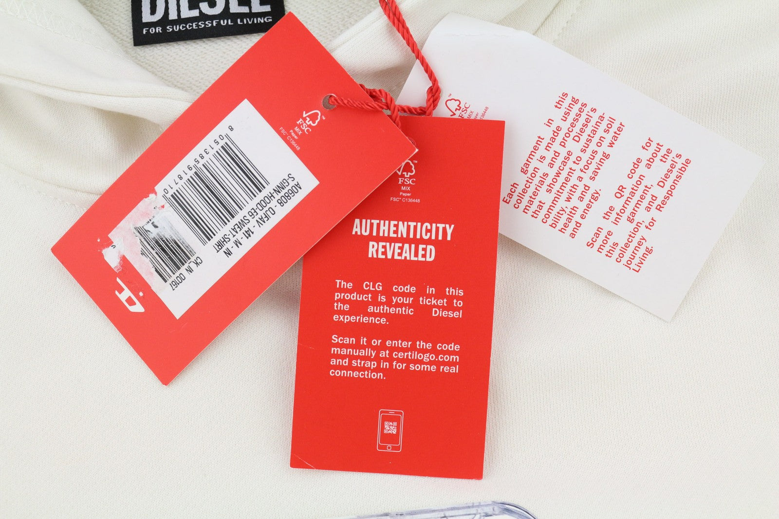 DIESEL S-Ginn-Hood Mens Hoodie M Beige Hooded Kangaroo Straps  RRP€175