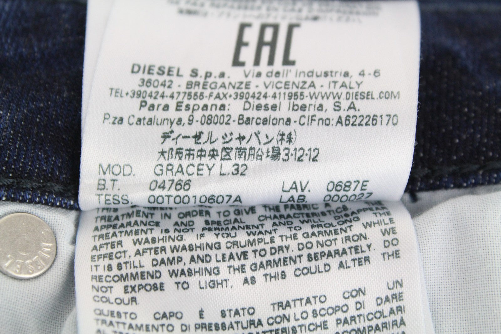 DIESEL Gracey 0687E Women's W24/L32 Low Waist Slim Skinny Girls Jeans Distressed