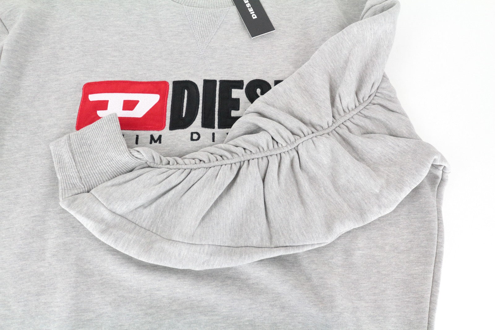 DIESEL F-Arap Felpa Women's XS Ruffled Logo Patch Oversized Sweatshirt