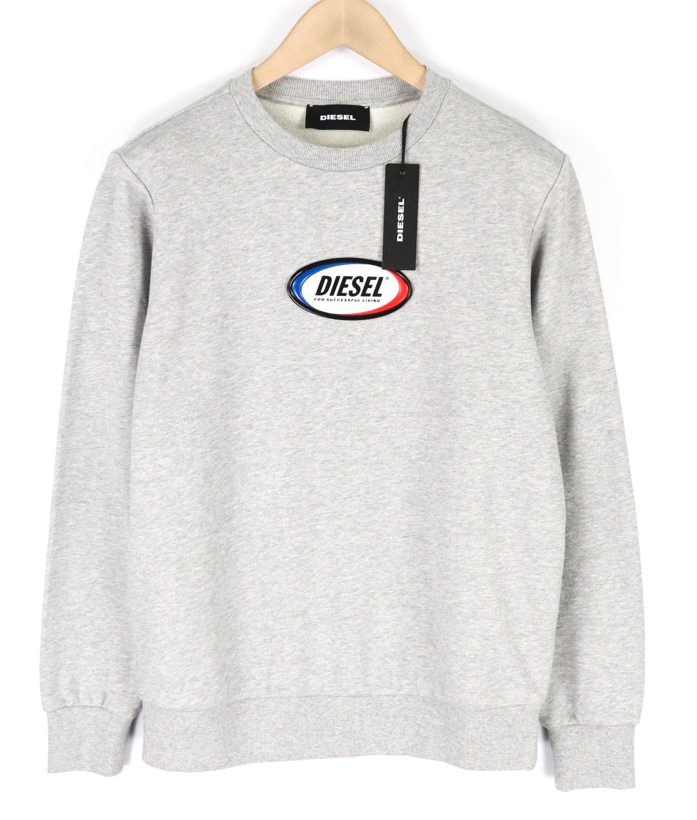 DIESEL S-Girk Mens Sweatshirt S Melange Grey Crew Neck Logos  Pullover