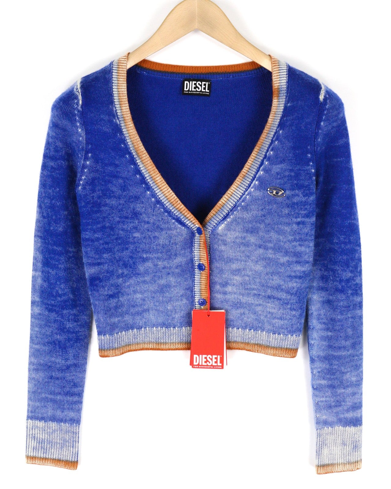 DIESEL M-Arika Womens Jumper S Washed Blue Wool Buttoned V-Neck Sweater RRP€299