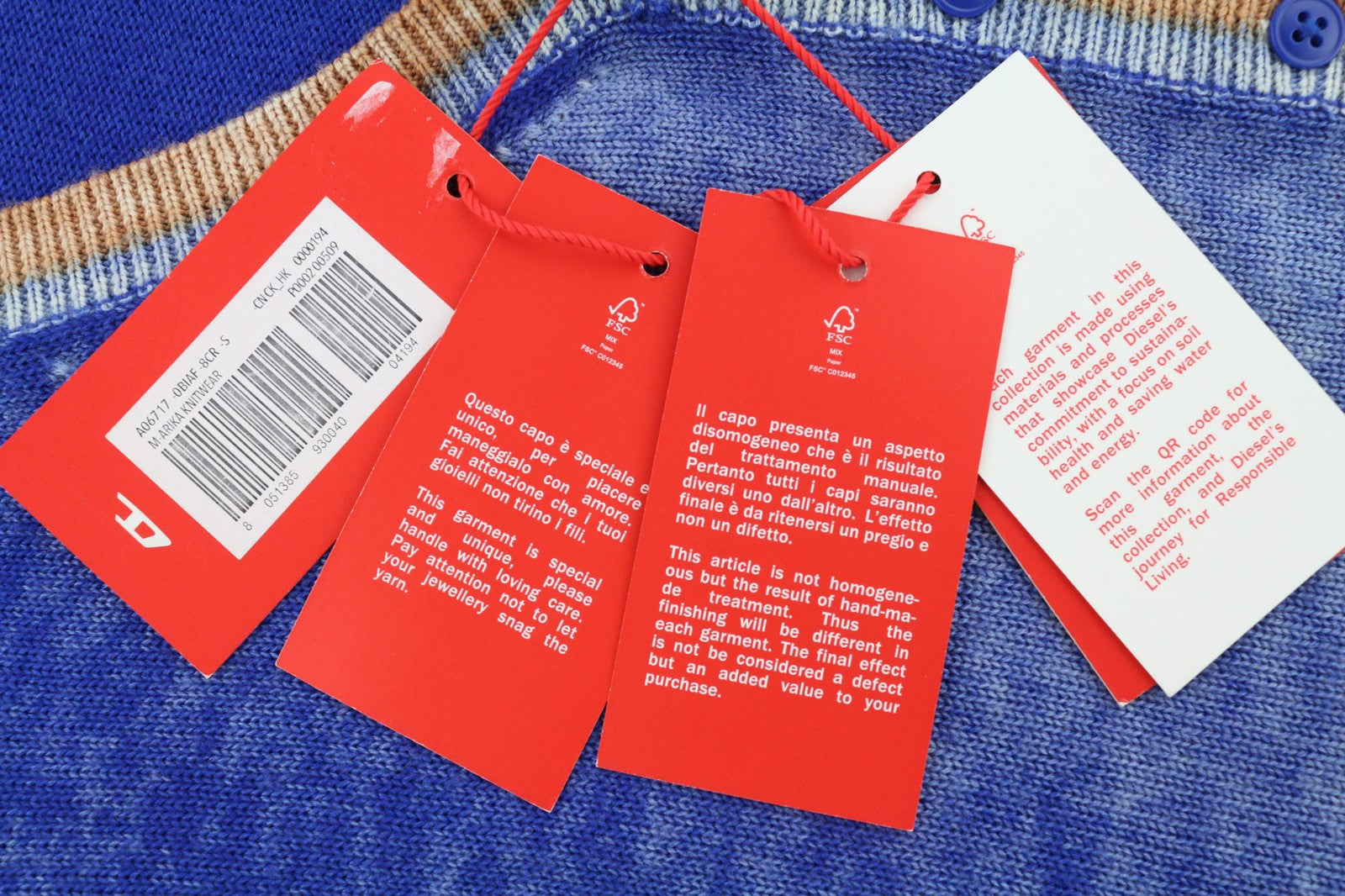 DIESEL M-Arika Womens Jumper S Washed Blue Wool Buttoned V-Neck Sweater RRP€299