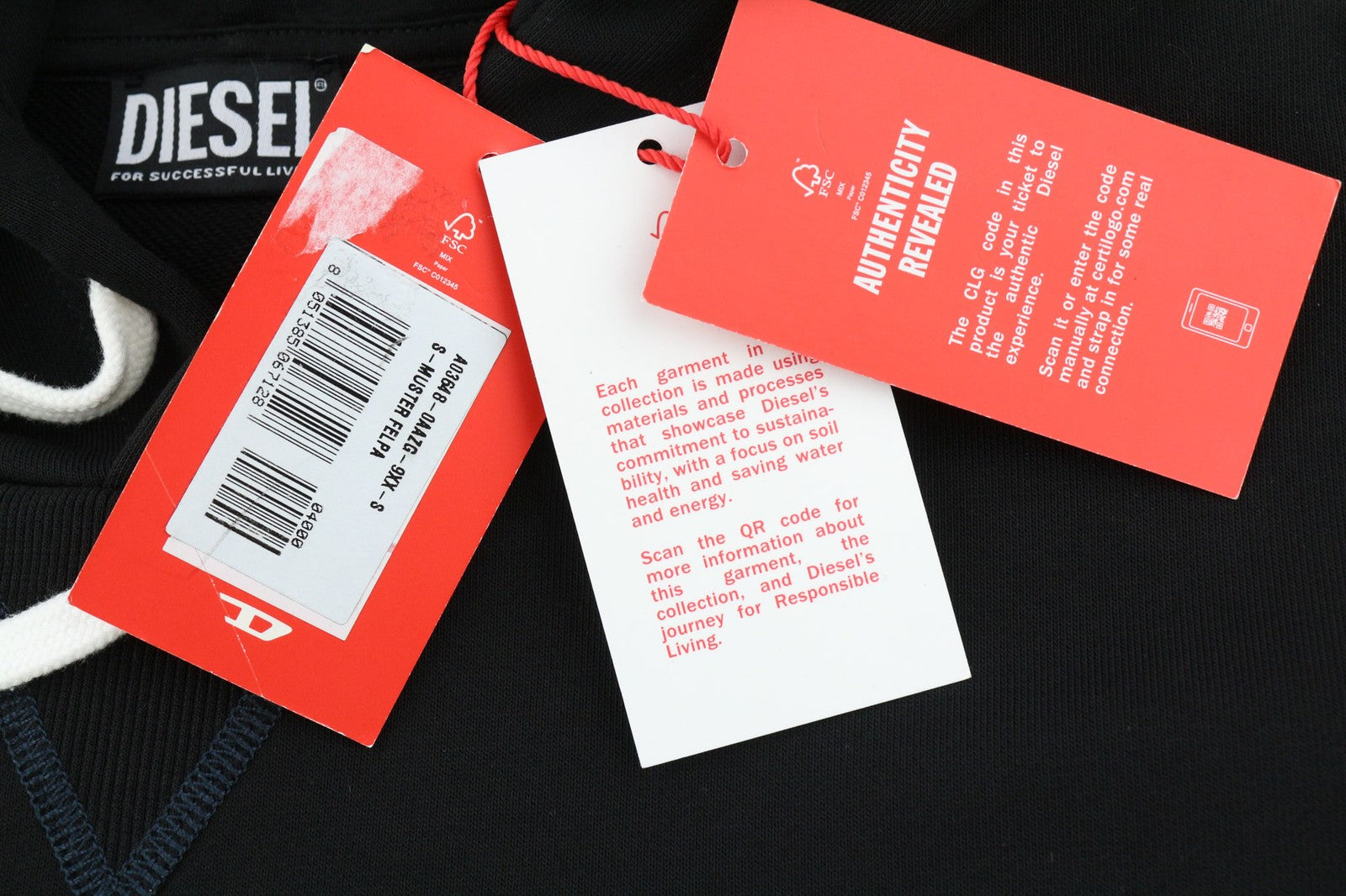 RRP€150 DIESEL S-Muster Mens Hoodie S Black Kangaroo Front  Hooded Pullover