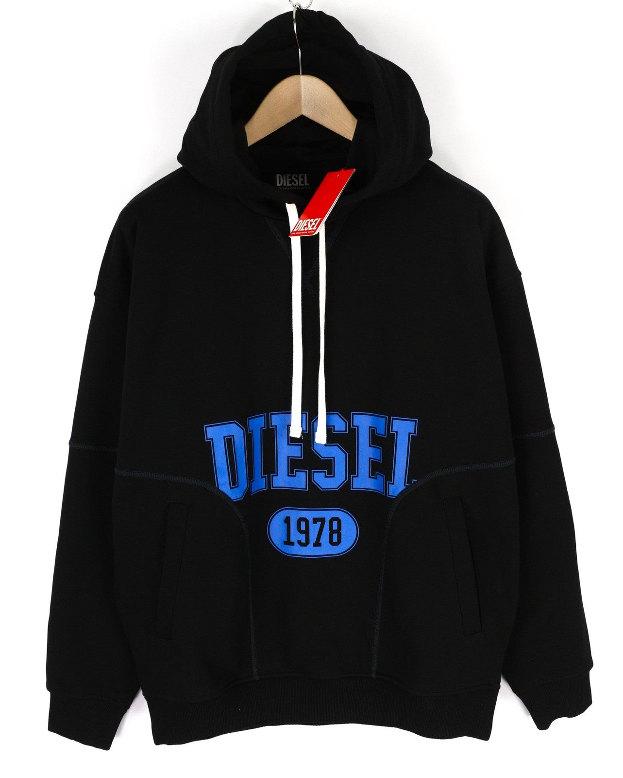 DIESEL S-Muster Mens Hoodie M Black Kangaroo Front  Hooded Pullover RRP150
