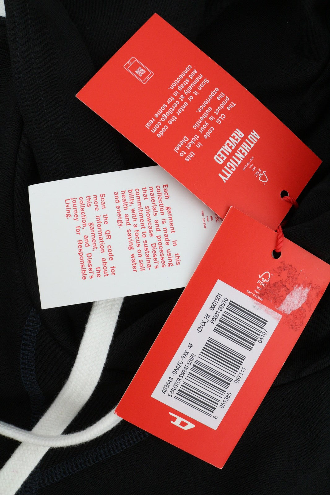 DIESEL S-Muster Mens Hoodie M Black Kangaroo Front  Hooded Pullover RRP150