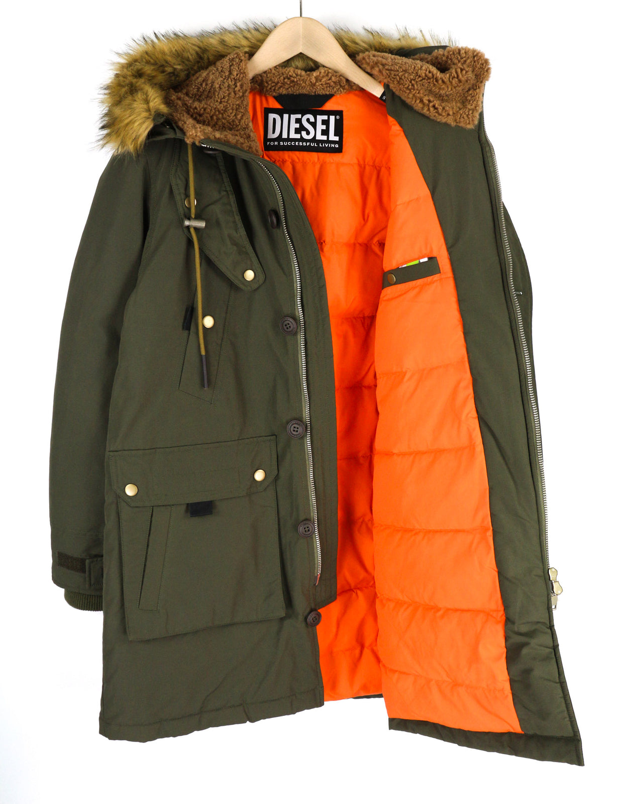 DIESEL W-Colby Mens Jacket S Green Parka Insulated Hooded Pockets RRP€395