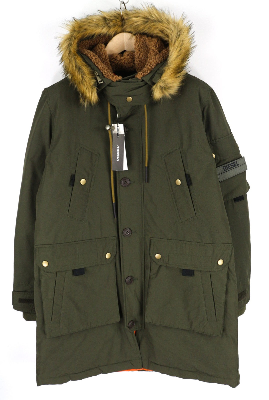 DIESEL W-Colby Mens Jacket S Khaki Green Parka Insulated Hooded Pocket RRP€395