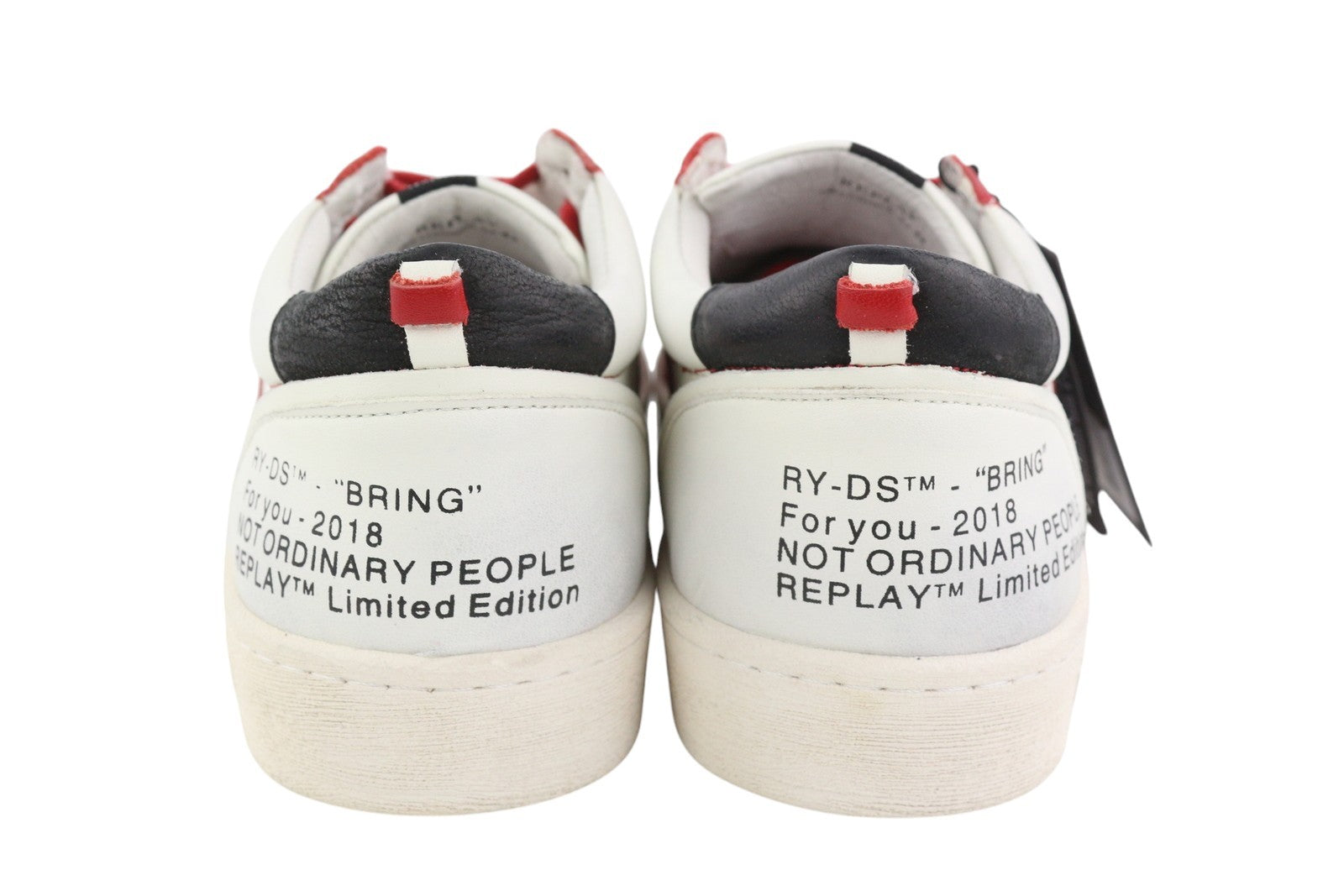 REPLAY Men Sneakers EU44 White Leather Low Top Laced Almond Toe Trainers Red