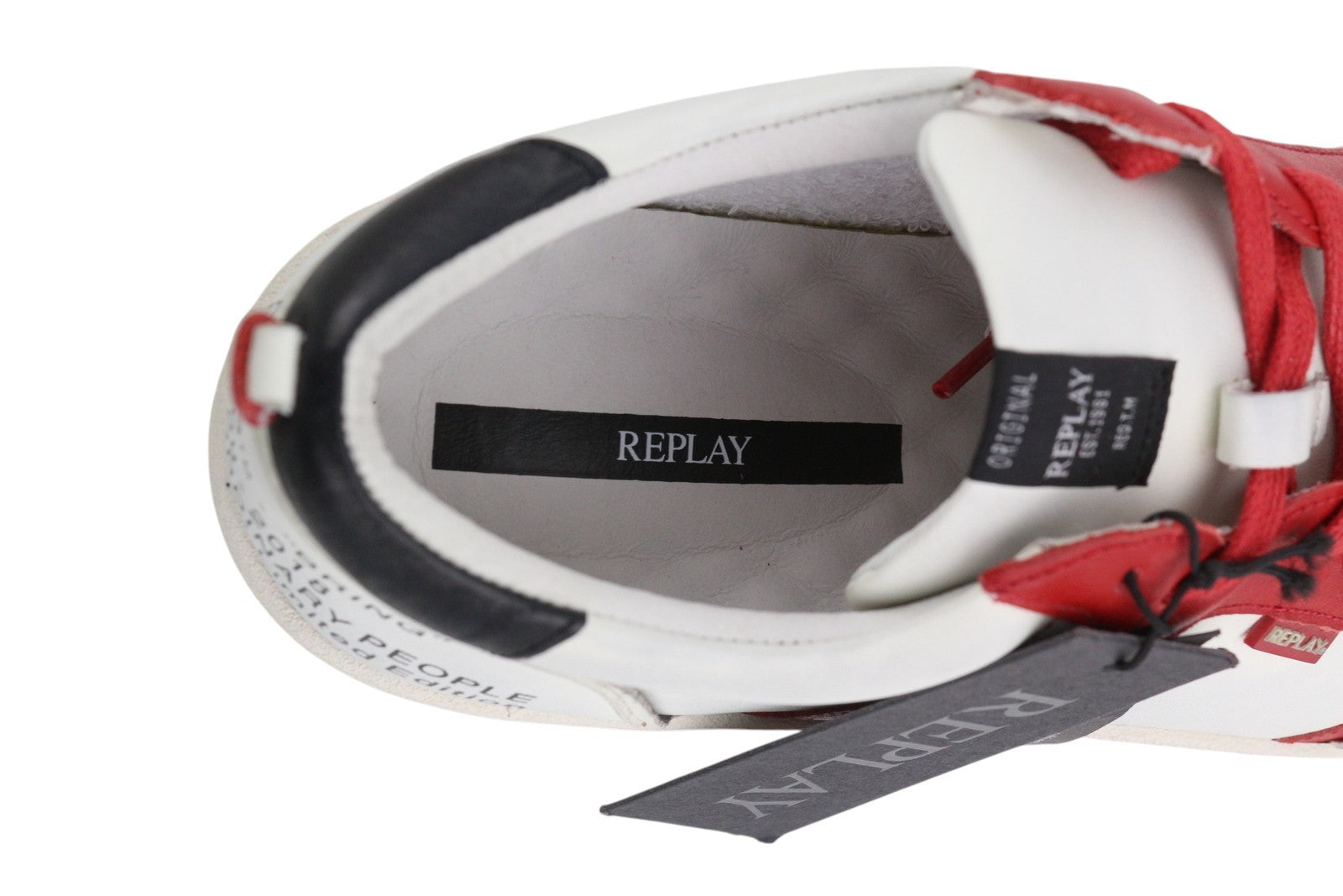 REPLAY Men Sneakers EU44 White Leather Low Top Laced Almond Toe Trainers Red