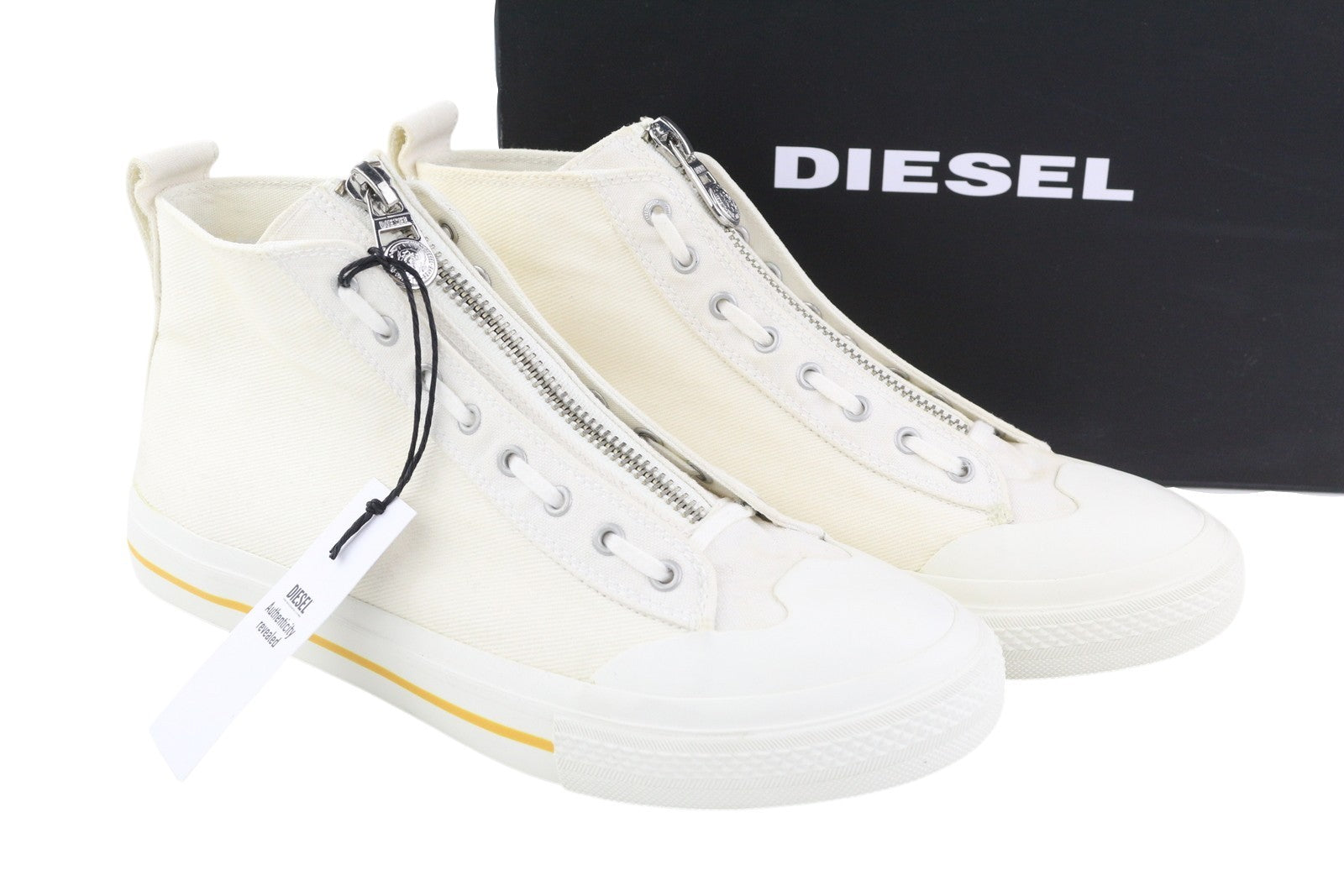 DIESEL S-Astico Mzip Men Sneakers EU45 White Zipper Mid Top Almond Toe RRP€180