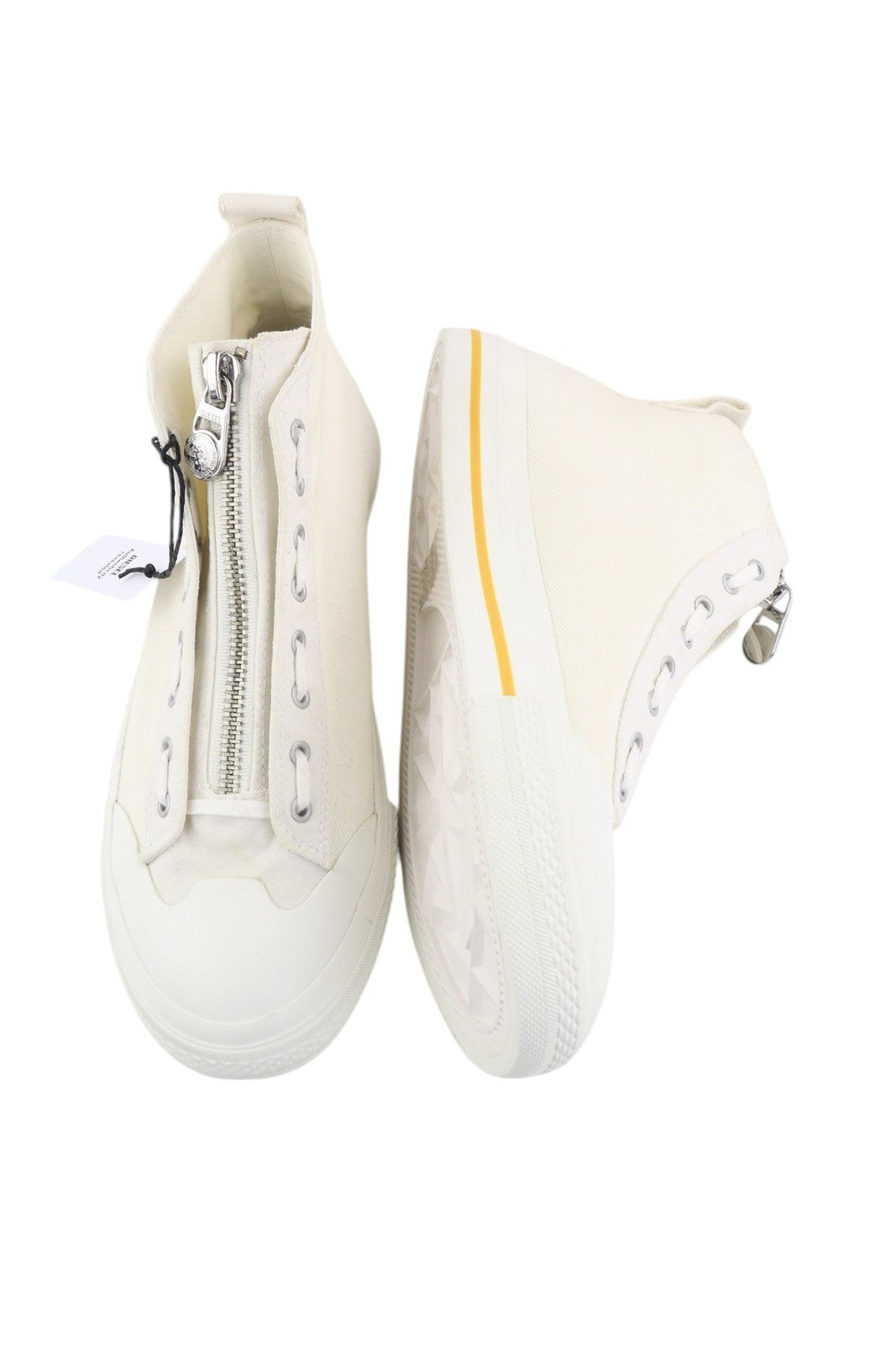 DIESEL S-Astico Mzip Men Sneakers EU45 White Zipper Mid Top Almond Toe RRP€180