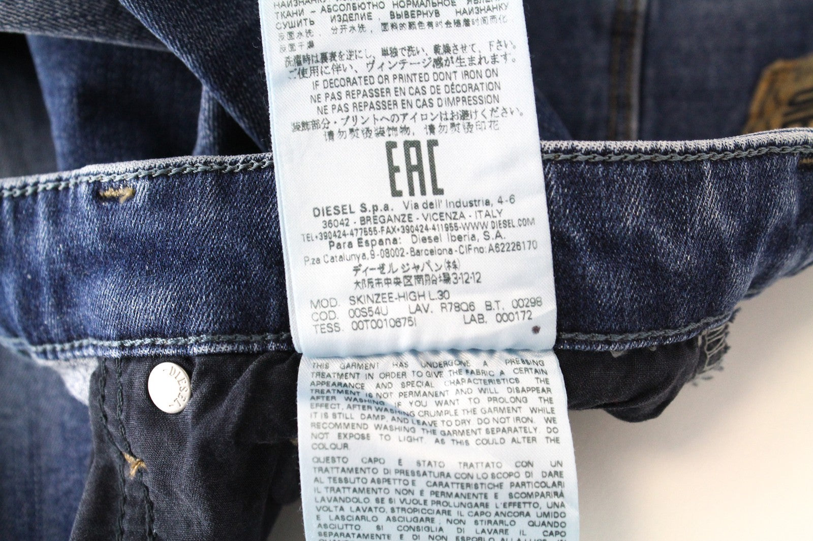 DIESEL Skinzee-High R78Q6 W25/L30 Women Jeans Super Slim-Skinny Fit Washed Blue