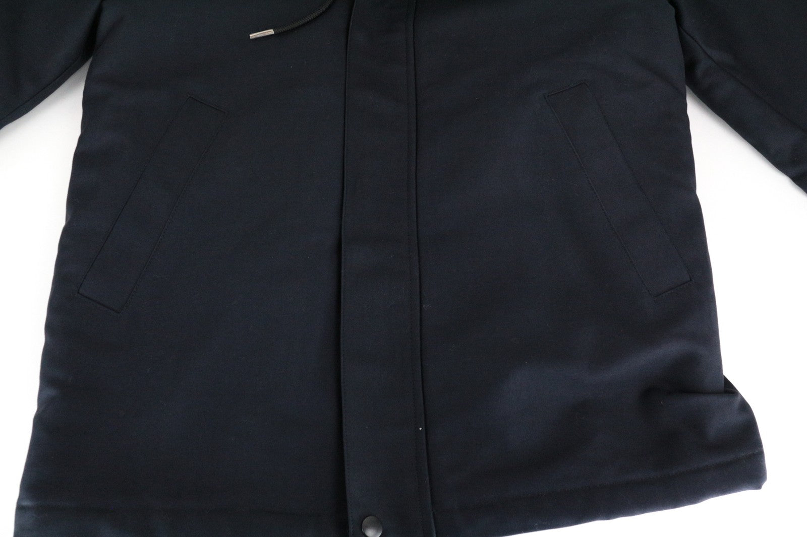 SANDRO S Men Jacket Marine Blue Classic Hooded Faux Fur Deck Parka Pure Cotton